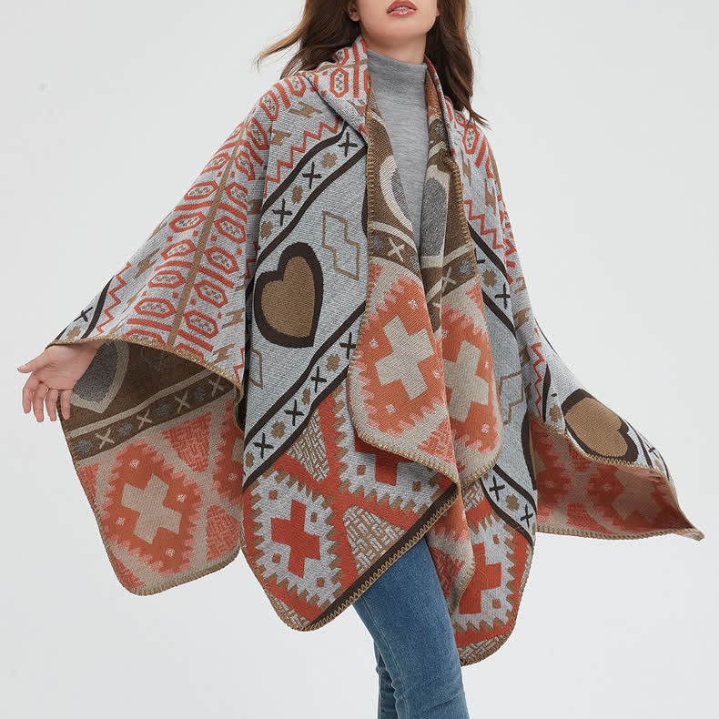Olivenorma Boho Geometrischer Schal-Cardigan mit Kapuze - image 6