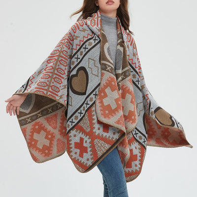 Olivenorma Boho Geometrischer Schal-Cardigan mit Kapuze - image 6