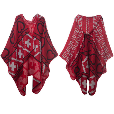 Olivenorma Boho Geometrischer Schal-Cardigan mit Kapuze - Rot - 150x130cm - image 8