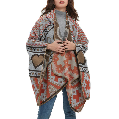 Olivenorma Boho Geometrischer Schal-Cardigan mit Kapuze - image 0