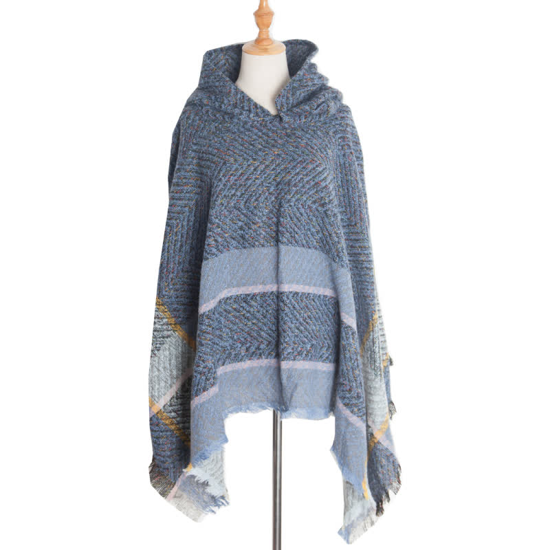 Olivenorma – Gemütlicher Pullover-Poncho-Schal mit Fischgrätenmuster - Blau - image 16