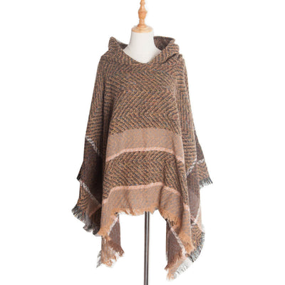Olivenorma – Gemütlicher Pullover-Poncho-Schal mit Fischgrätenmuster - Braun - image 18
