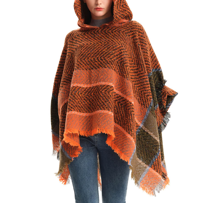 Olivenorma – Gemütlicher Pullover-Poncho-Schal mit Fischgrätenmuster - image 0
