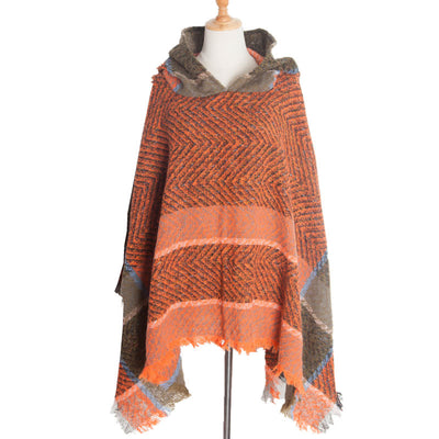 Olivenorma – Gemütlicher Pullover-Poncho-Schal mit Fischgrätenmuster - Orange - image 1