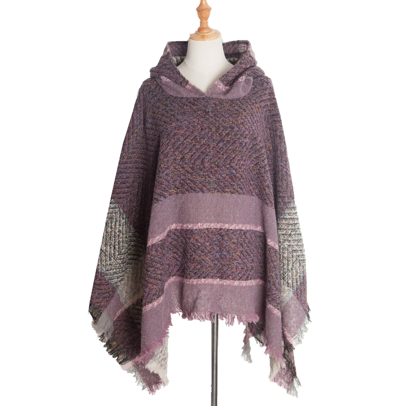 Olivenorma – Gemütlicher Pullover-Poncho-Schal mit Fischgrätenmuster - Lila - image 13