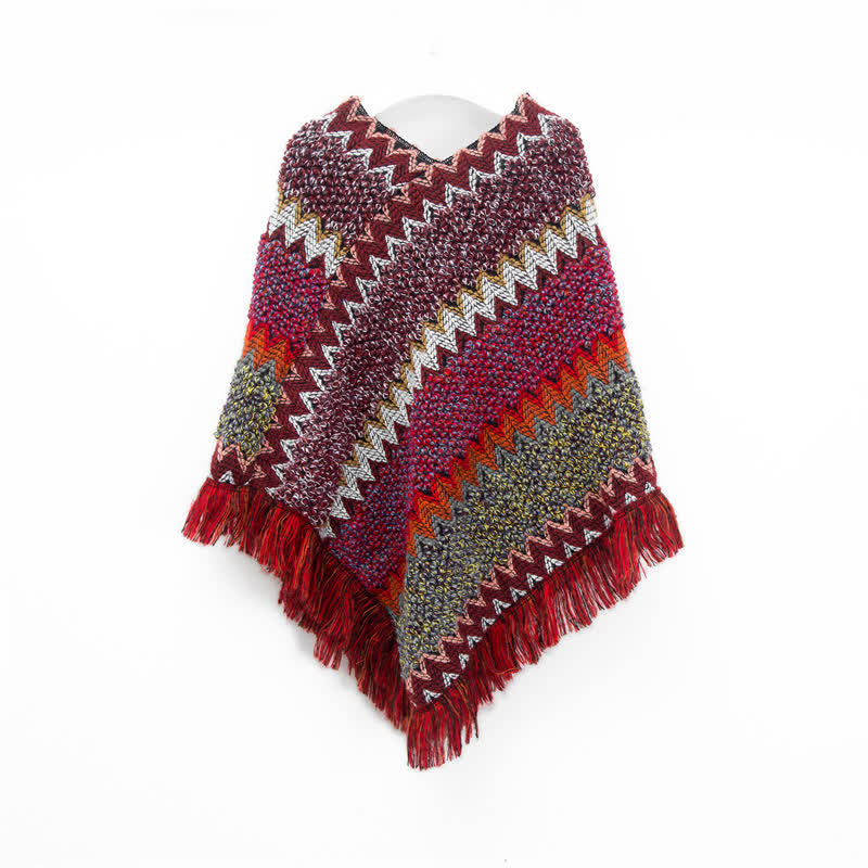 Olivenorma Boho Chic Fransen-Wickelschal - Burgund - image 5