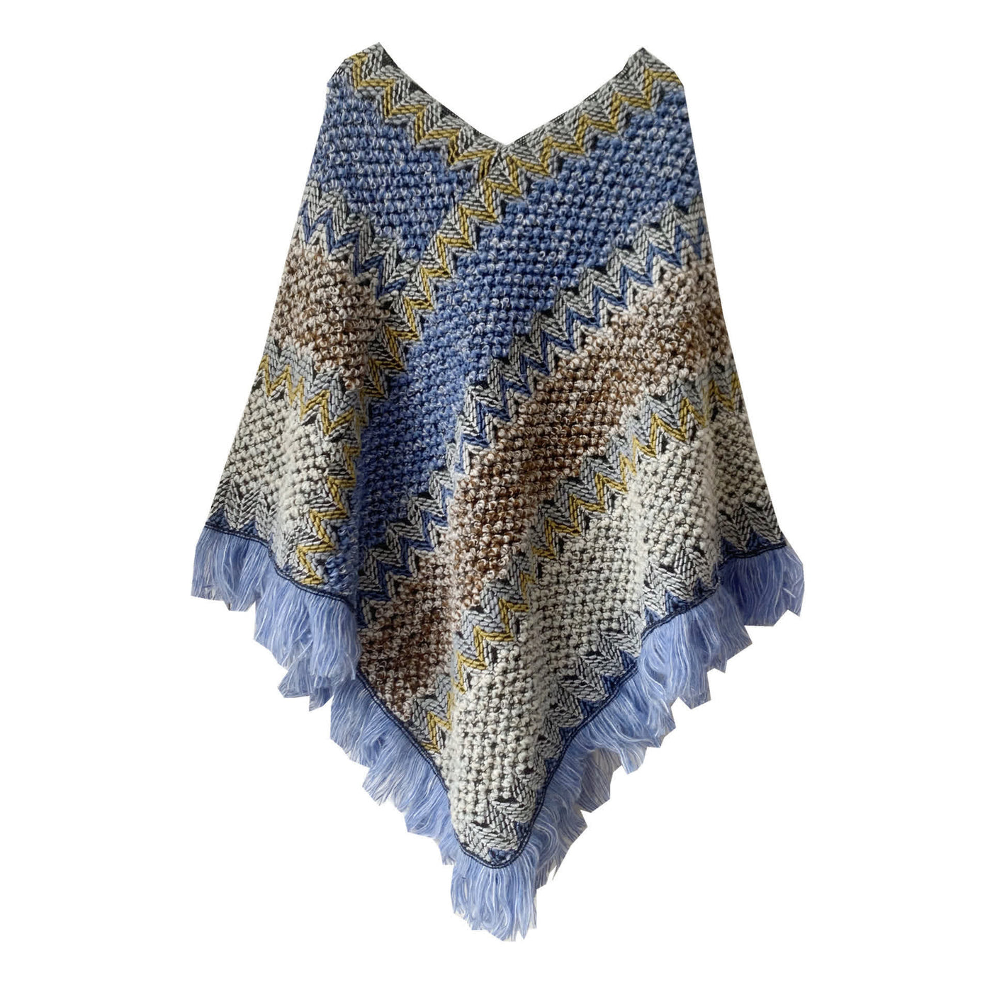 Olivenorma Boho Chic Fransen-Wickelschal - Blau-Braun - image 13