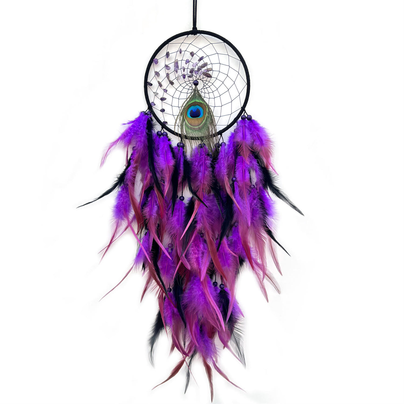 Olivenorma Traumfänger mit roter Achat-Türkis-Pfauenfeder - Amethyst - Ohne Lichter - image 10