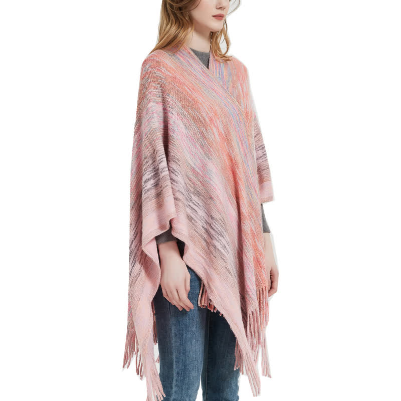 Olivenorma Poncho mit Rüschenbesatz, Quasten, Cardigan-Schal - image 6