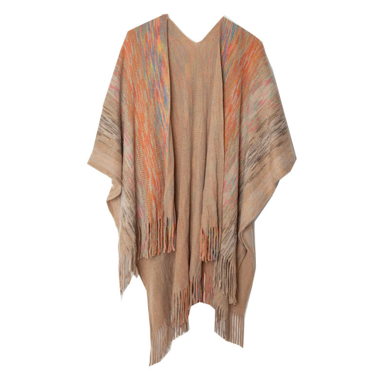 Olivenorma Poncho mit Rüschenbesatz, Quasten, Cardigan-Schal - Gelb - image 8