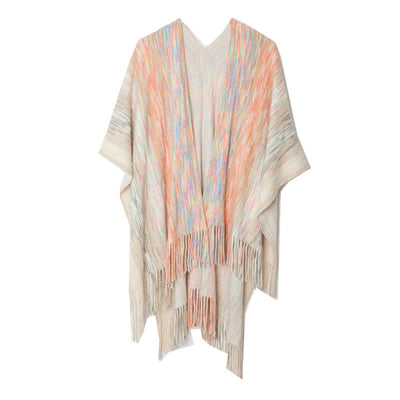 Olivenorma Poncho mit Rüschenbesatz, Quasten, Cardigan-Schal - Beige - image 7