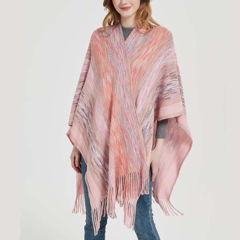 Olivenorma Poncho mit Rüschenbesatz, Quasten, Cardigan-Schal - image 2