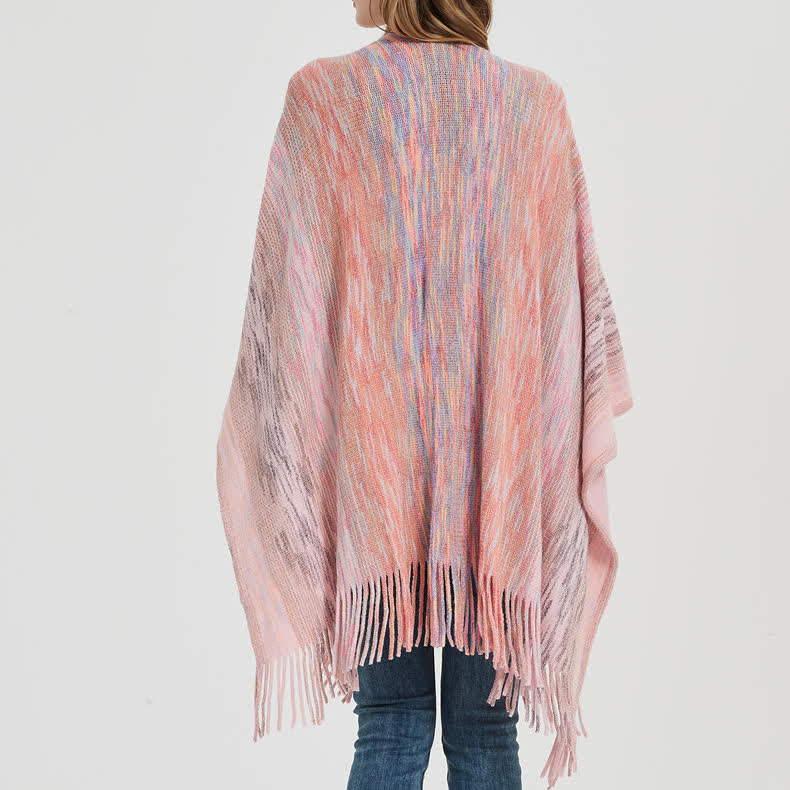 Olivenorma Poncho mit Rüschenbesatz, Quasten, Cardigan-Schal - image 5