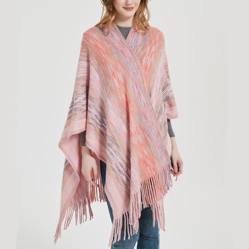Olivenorma Poncho mit Rüschenbesatz, Quasten, Cardigan-Schal - image 4