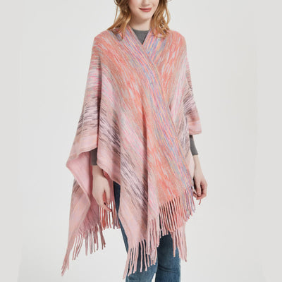 Olivenorma Poncho mit Rüschenbesatz, Quasten, Cardigan-Schal - image 4