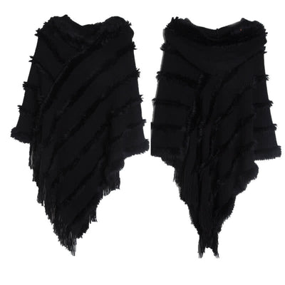 Olivenorma Einfarbiger Fransen-Wickelhut-Strickjacke-Schal - Schwarz - image 18