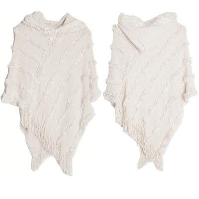 Olivenorma Einfarbiger Fransen-Wickelhut-Strickjacke-Schal - Weiß - image 12