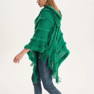 Olivenorma Einfarbiger Fransen-Wickelhut-Strickjacke-Schal - image 4