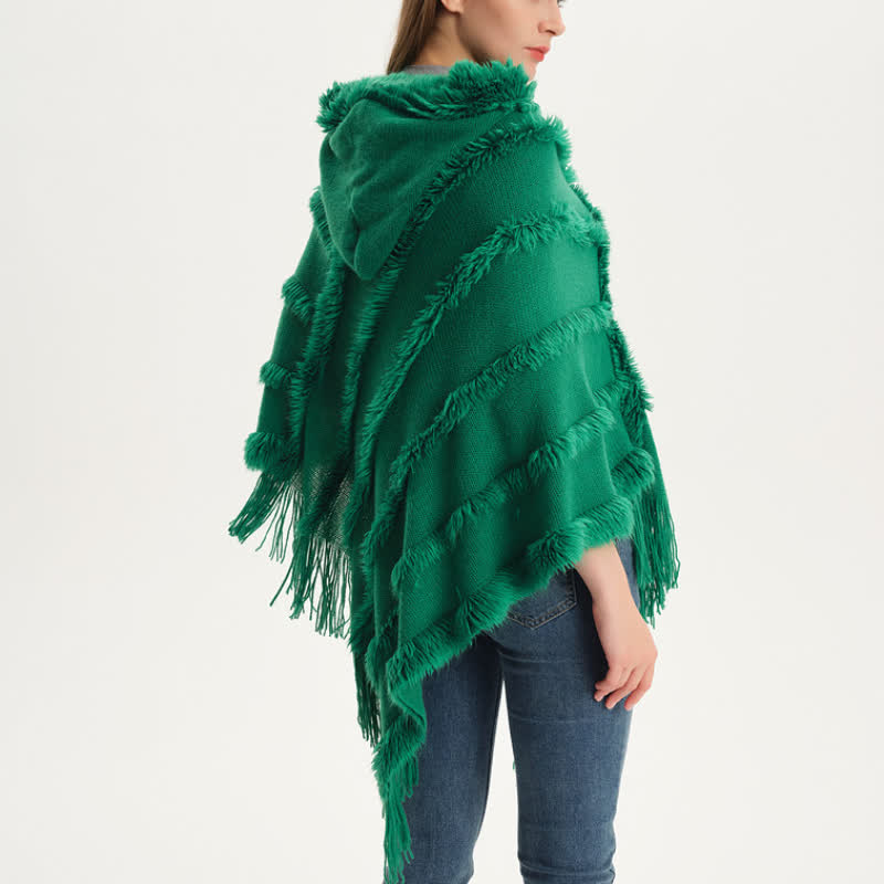 Olivenorma Einfarbiger Fransen-Wickelhut-Strickjacke-Schal - image 6