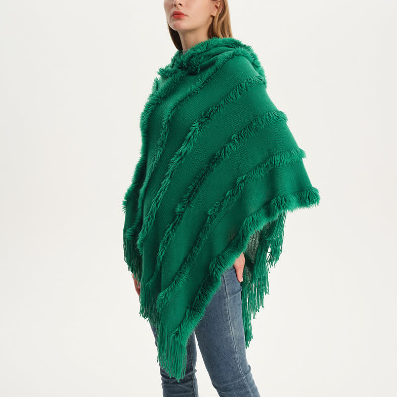 Olivenorma Einfarbiger Fransen-Wickelhut-Strickjacke-Schal - image 9