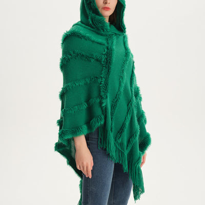 Olivenorma Einfarbiger Fransen-Wickelhut-Strickjacke-Schal - image 7