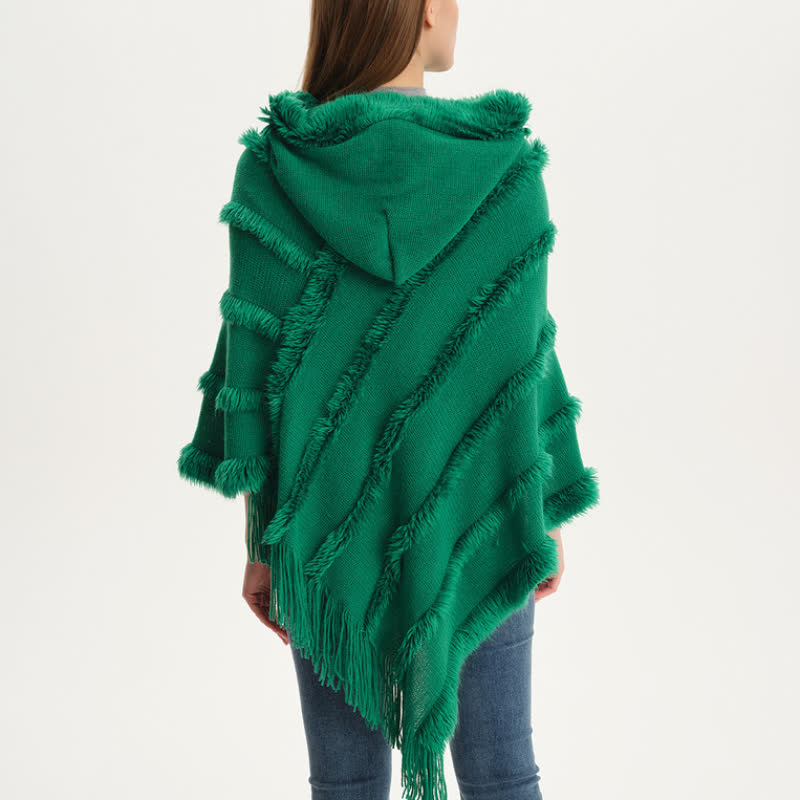 Olivenorma Einfarbiger Fransen-Wickelhut-Strickjacke-Schal - image 5