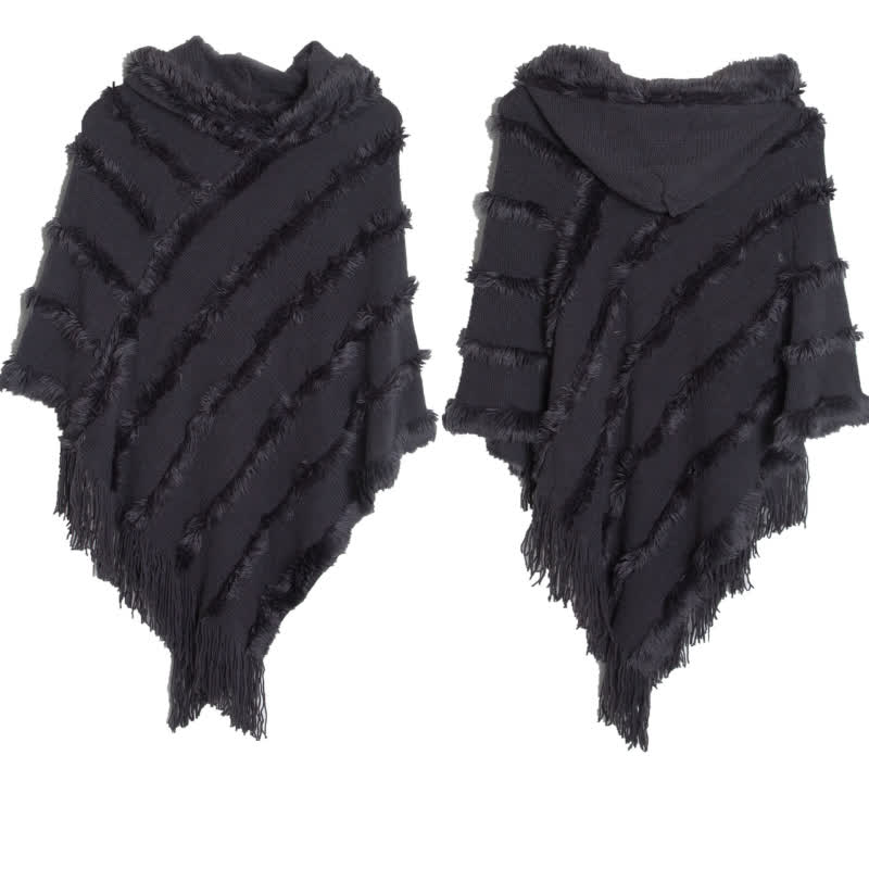 Olivenorma Einfarbiger Fransen-Wickelhut-Strickjacke-Schal - Grau - image 17