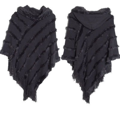 Olivenorma Einfarbiger Fransen-Wickelhut-Strickjacke-Schal - Grau - image 17