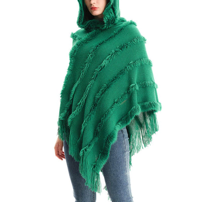 Olivenorma Einfarbiger Fransen-Wickelhut-Strickjacke-Schal - image 0