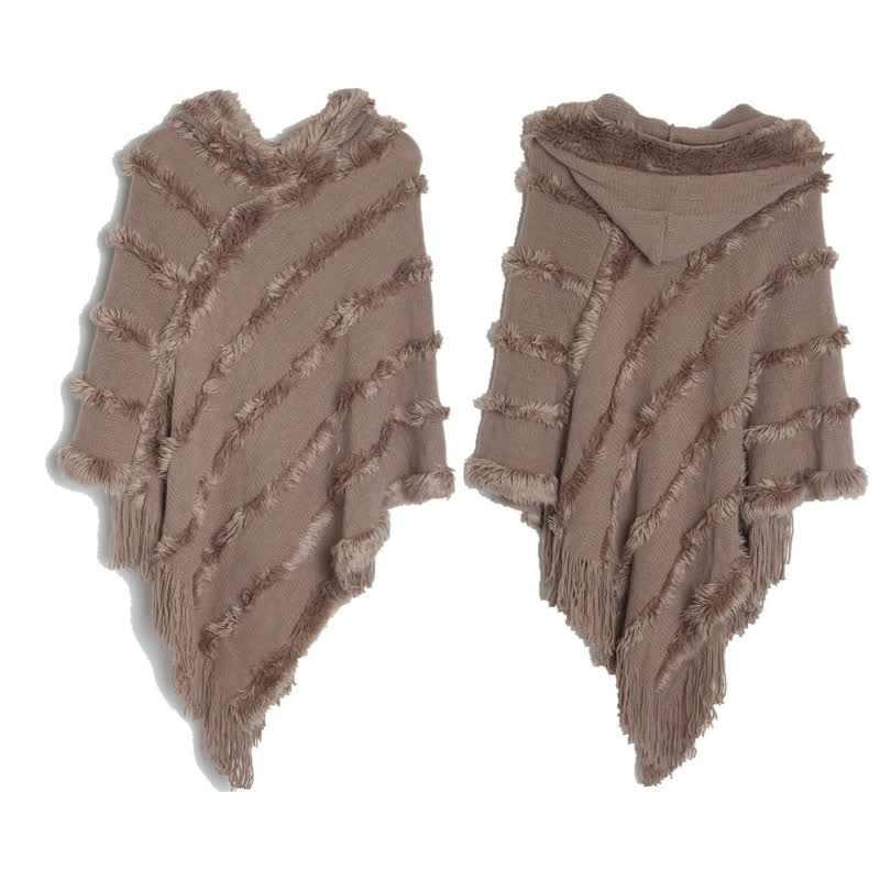 Olivenorma Einfarbiger Fransen-Wickelhut-Strickjacke-Schal - Kaffee - image 16
