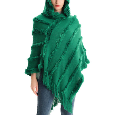 Olivenorma Einfarbiger Fransen-Wickelhut-Strickjacke-Schal - image 2