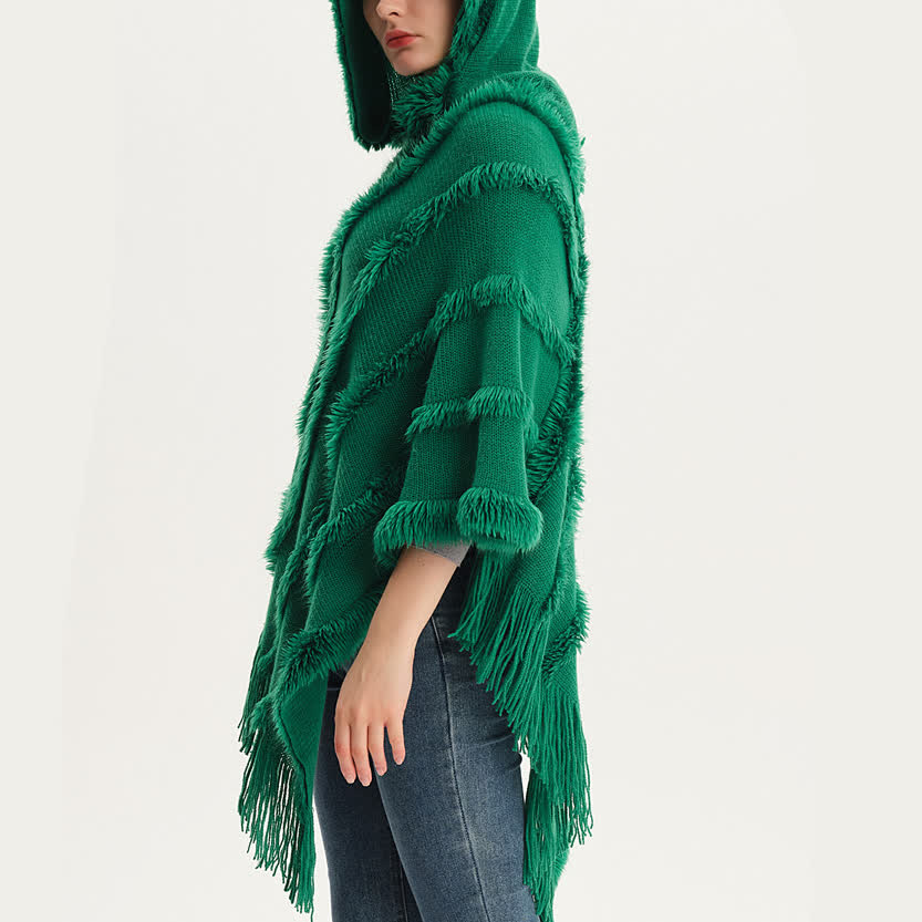 Olivenorma Einfarbiger Fransen-Wickelhut-Strickjacke-Schal - image 10