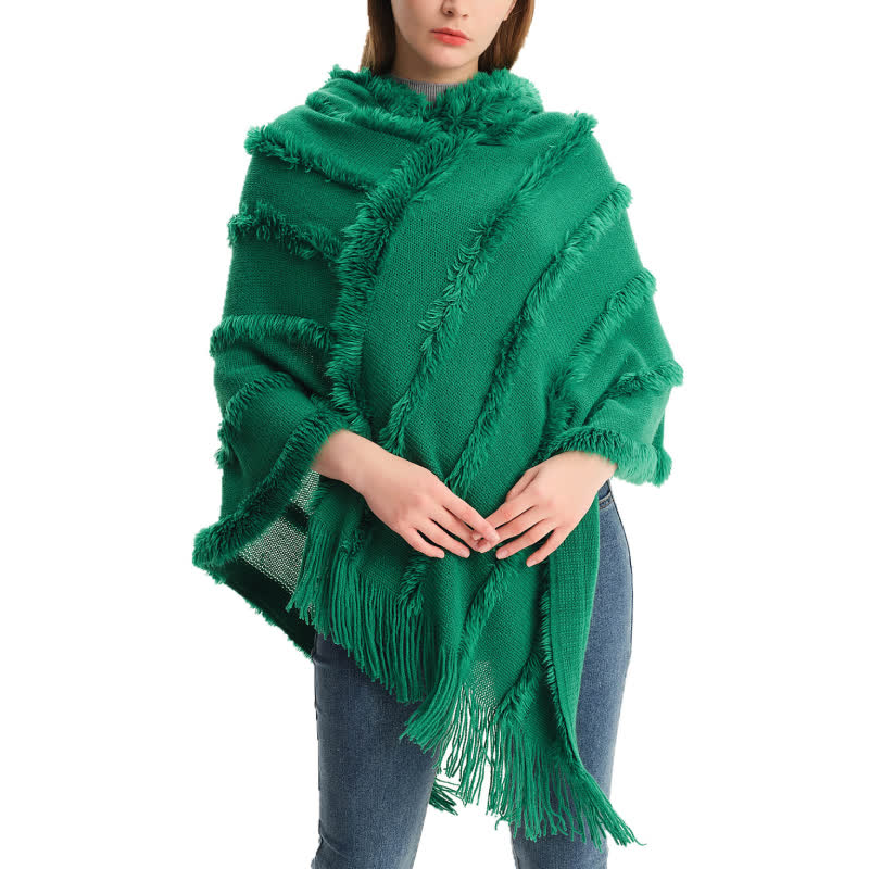 Olivenorma Einfarbiger Fransen-Wickelhut-Strickjacke-Schal - image 3