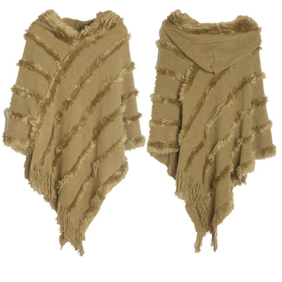 Olivenorma Einfarbiger Fransen-Wickelhut-Strickjacke-Schal - Khaki - image 15