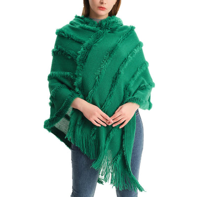 Olivenorma Einfarbiger Fransen-Wickelhut-Strickjacke-Schal - image 3