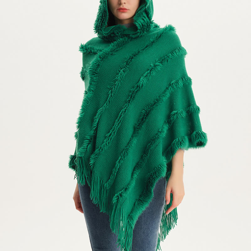Olivenorma Einfarbiger Fransen-Wickelhut-Strickjacke-Schal - image 8