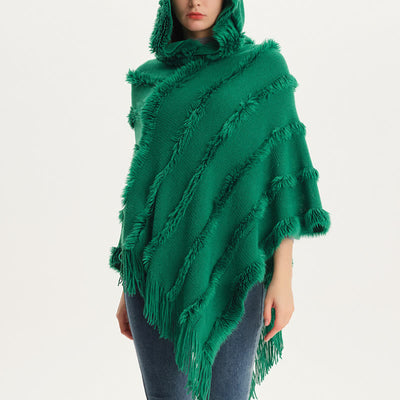 Olivenorma Einfarbiger Fransen-Wickelhut-Strickjacke-Schal - image 8