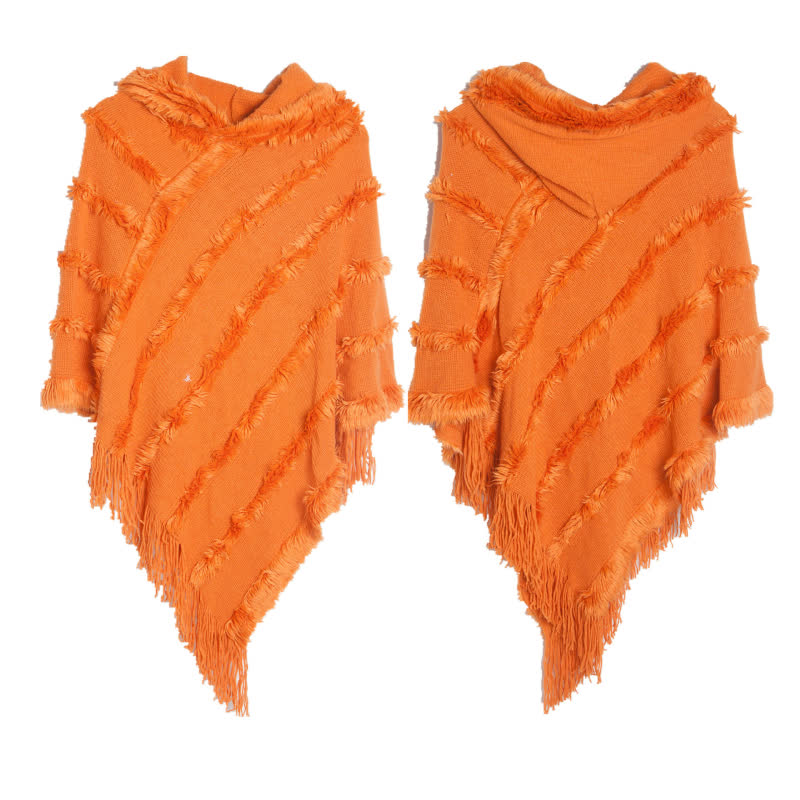 Olivenorma Einfarbiger Fransen-Wickelhut-Strickjacke-Schal - Orange - image 13