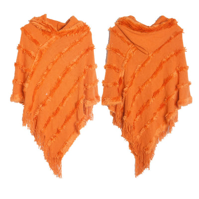 Olivenorma Einfarbiger Fransen-Wickelhut-Strickjacke-Schal - Orange - image 13