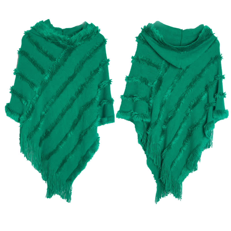 Olivenorma Einfarbiger Fransen-Wickelhut-Strickjacke-Schal - Grün - image 1