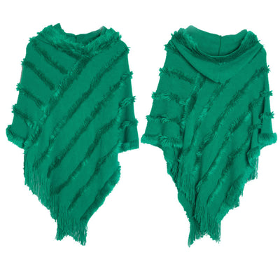 Olivenorma Einfarbiger Fransen-Wickelhut-Strickjacke-Schal - Grün - image 1