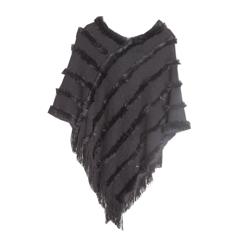 Olivenorma – Einfarbiger Wickel-Cardigan-Schal mit Fransen - Schwarz - image 15