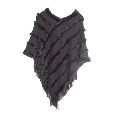 Olivenorma – Einfarbiger Wickel-Cardigan-Schal mit Fransen - Schwarz - image 15