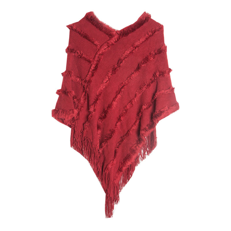 Olivenorma – Einfarbiger Wickel-Cardigan-Schal mit Fransen - Rot - image 11