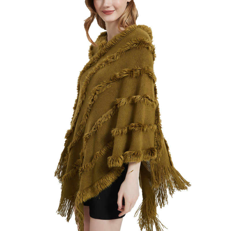 Olivenorma – Einfarbiger Wickel-Cardigan-Schal mit Fransen - Khaki - image 0
