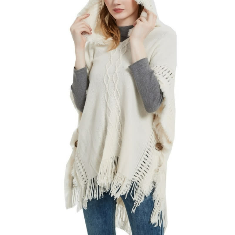 Olivenorma – Flauschiger, elfenbeinfarbener Cardigan-Schal aus Acryl - image 0