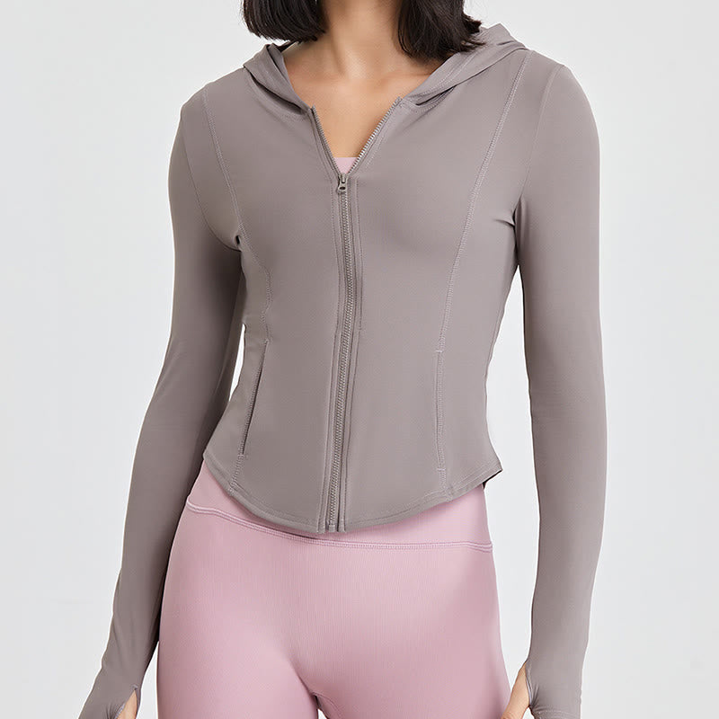 Olivenorma Langarm-Workout-Tops mit Reißverschluss, Yoga-Tops, Hoodies, Jacke - RoseGrau - XL - image 17