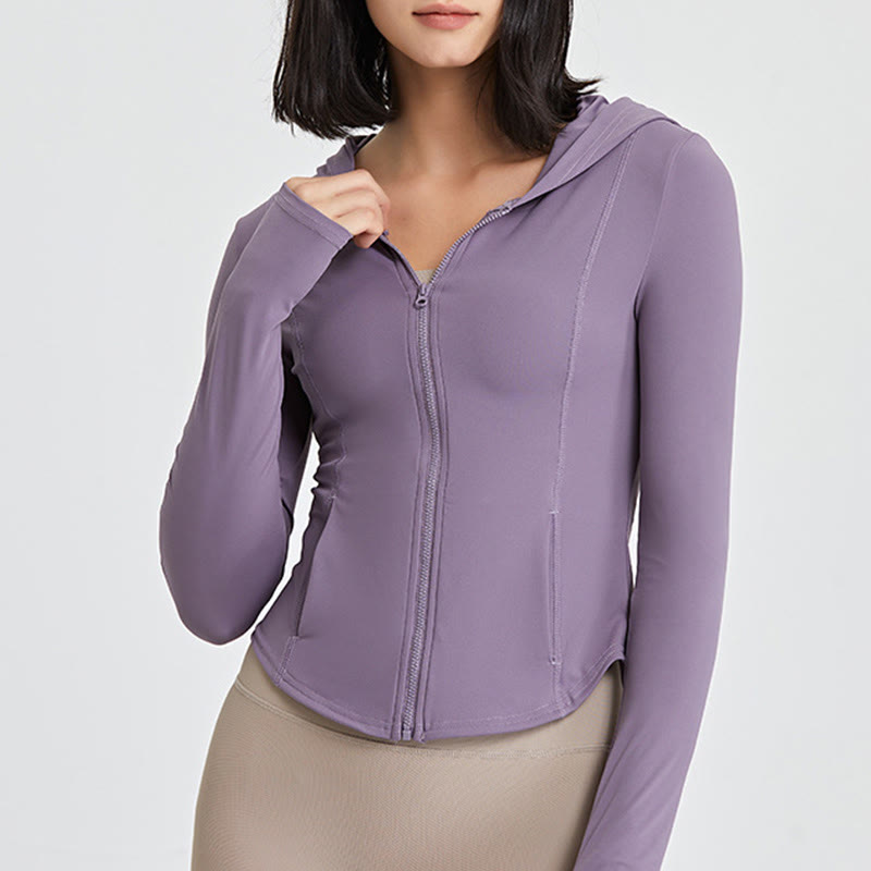 Olivenorma Langarm-Workout-Tops mit Reißverschluss, Yoga-Tops, Hoodies, Jacke - image 9