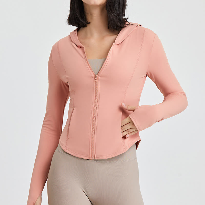 Olivenorma Langarm-Workout-Tops mit Reißverschluss, Yoga-Tops, Hoodies, Jacke - Rosa - XL - image 13
