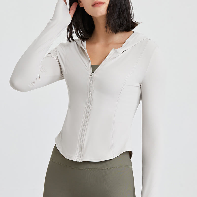 Olivenorma Langarm-Workout-Tops mit Reißverschluss, Yoga-Tops, Hoodies, Jacke - Weiß - XL - image 7